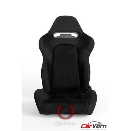 CIPHER Outer Gray Stitching Universal Racing Seats - Black Cloth with Suede Insert CPA1019FSDBK-G